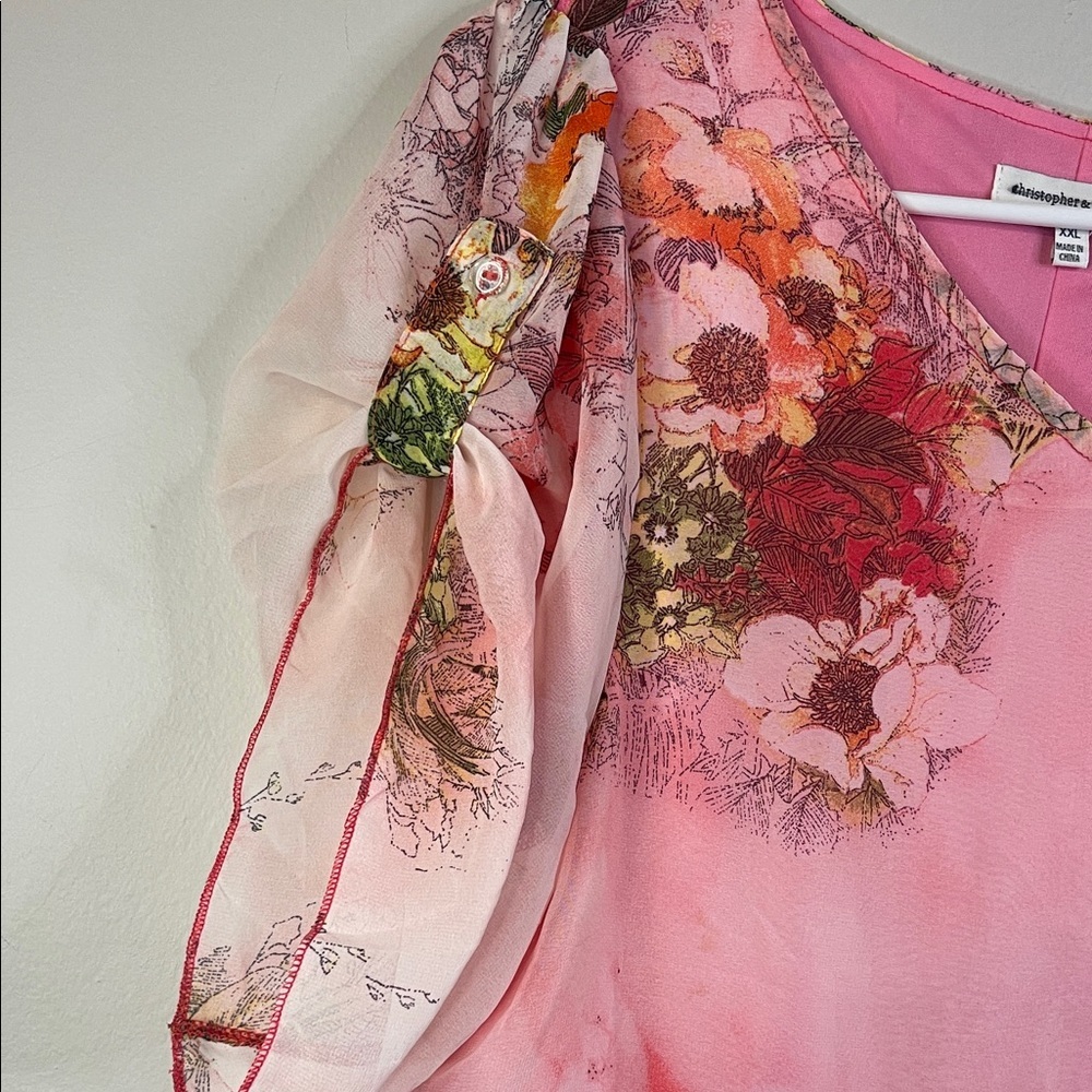 Christopher & Banks Pink Floral Handkerchief Hem Blouse XXL #298 - Picture 7 of 13
